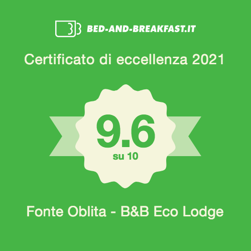 Certificato di eccellenza 2021 su bed-and-breakfast.it del B&B Fonte Oblita